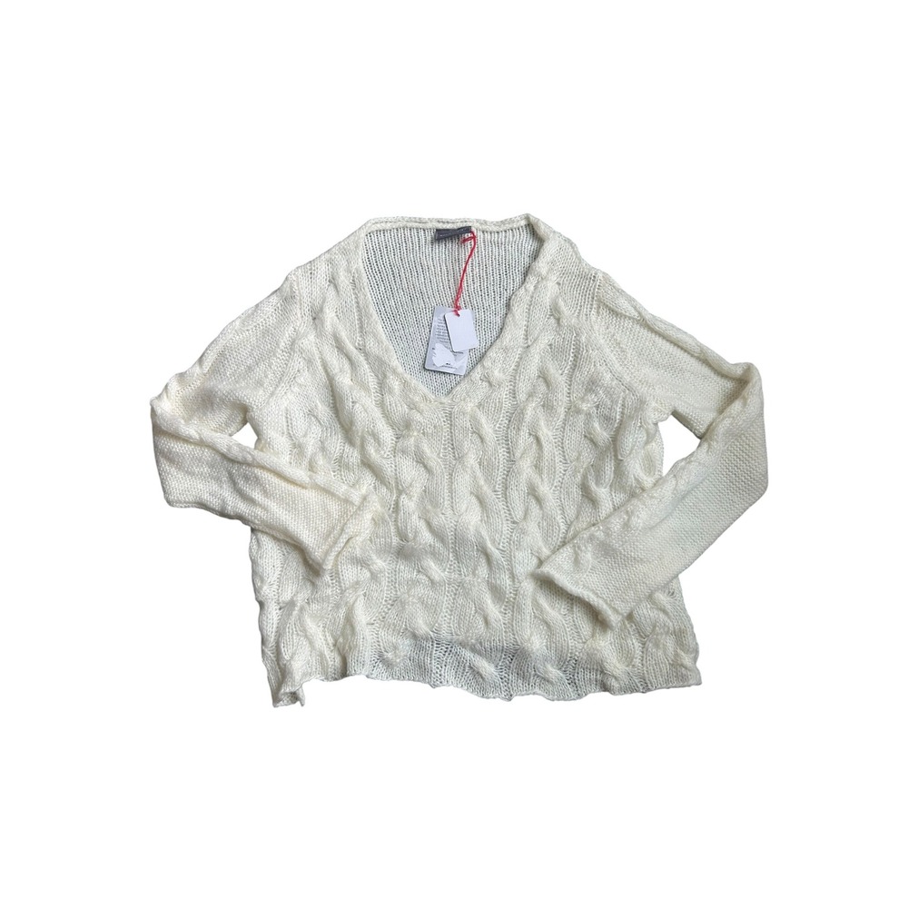 Wooden Ships Cobblestone Cable Knit Sweater Pure Snow White Mohair Wool Size S/M
